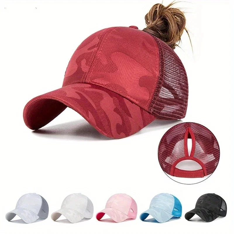 Baseballkepsar för kvinnor med hästsvans, vår- och sommarhattar i nät, löparhattar med snapback, justerbara hattar för kvinnor och flickor, utomhushattar med visir