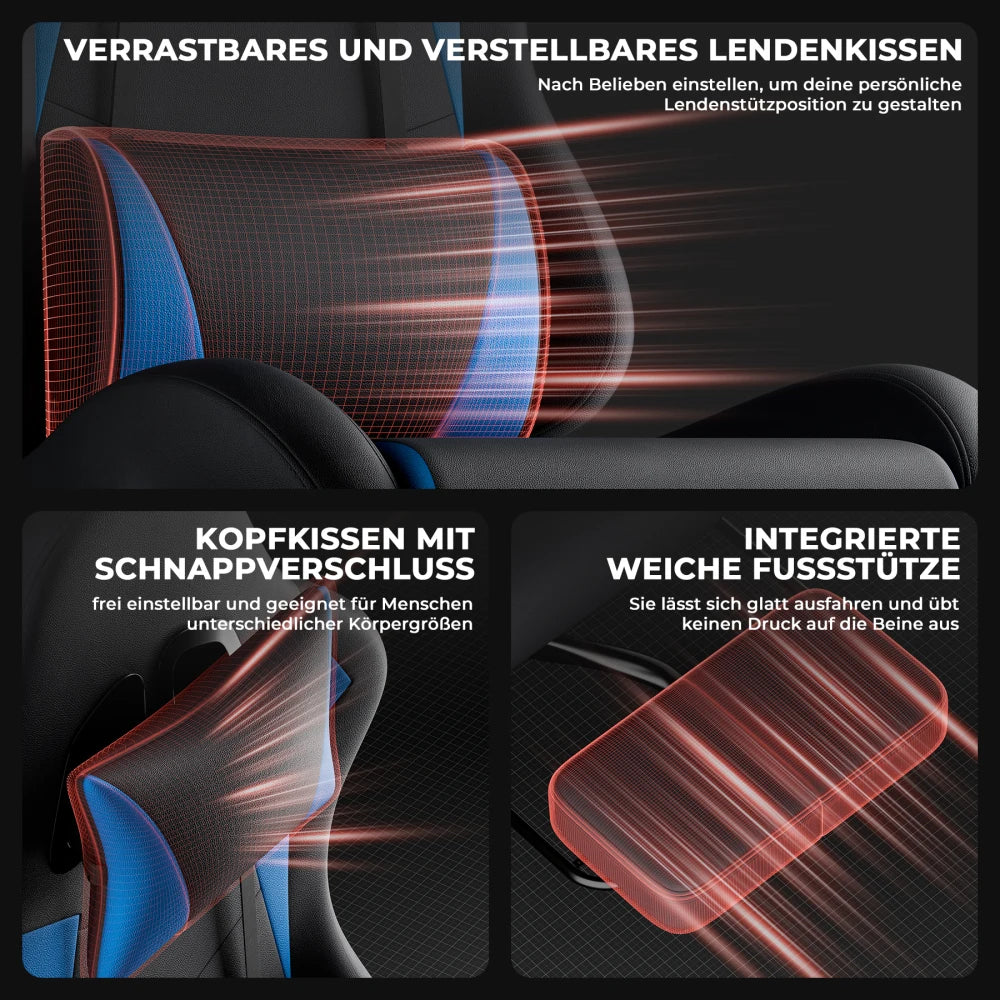 Gaming Chair Ergonomic Gaming Chair with Lumbar Support and Headrest, Gamer Chair Height Adjustable