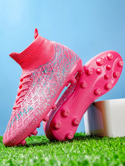 AG/FG Athletic Soccer Cleats PU Fabric Comfort Upper TPU Anti-Slip Long Studs Sole Reliable Quality Adult Kids Training Shoes