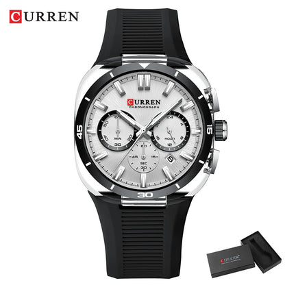 Reloj para hombre CURREN: nuevo modelo de lujo con mecanismo de cuarzo, correa de silicona, estilo deportivo, multifunción, resistente al agua, luminiscente, con indicador de fecha y cronómetro.