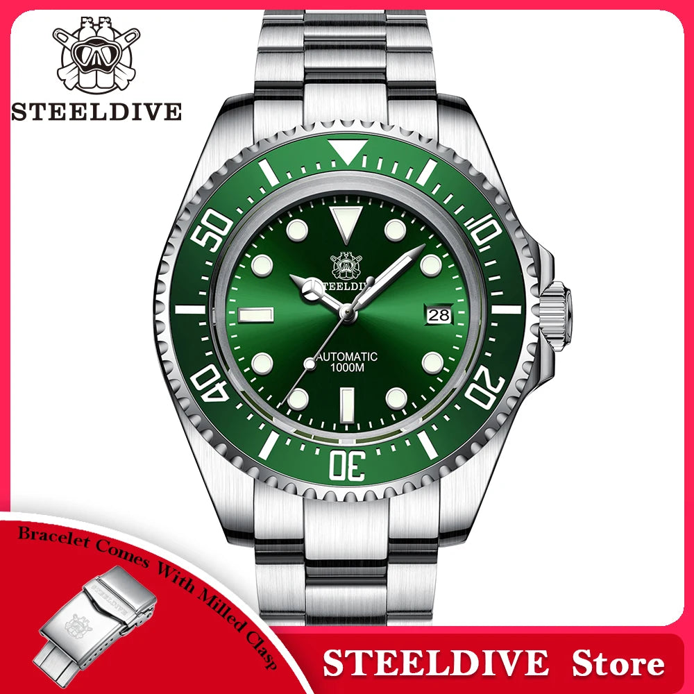 SD1964 STEELDIVE 1000M Waterproof 45.4MM Big Water Ghost Watch For Men Super BGW9 Blue Luminous Dive Watch with Valve