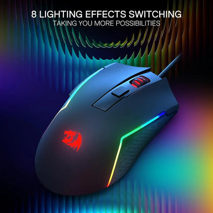Herní kabelová optická myš Redragon M616 RGB, 10000 DPI, 6 programovatelných tlačítek, 8 režimů podsvícení, software podporuje vlastní přiřazení kláves