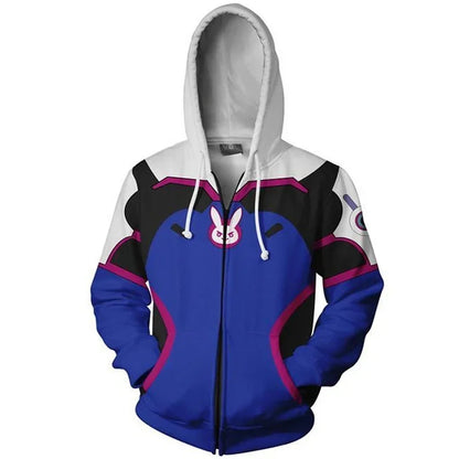Anime Game Hoodie Sweatshirt 3D Printing Overwatch D.Va DJ Cosplay Costume Women Men Couple Hooded Jacket Top Clothing