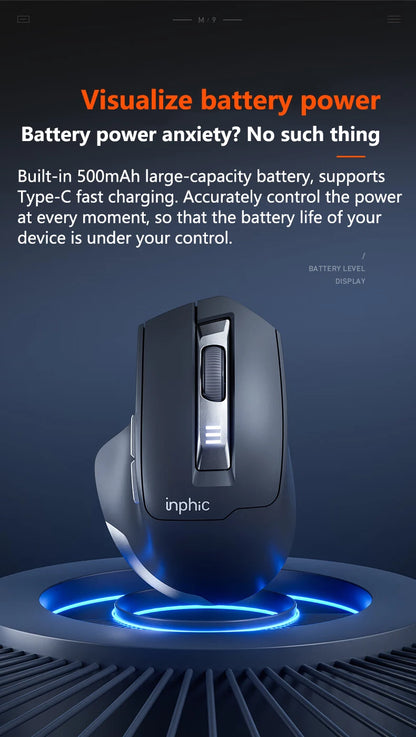 Mouse da ufficio silenzioso INPHIC con display del livello batteria, 2400DPI, wireless, adatto a computer desktop e laptop