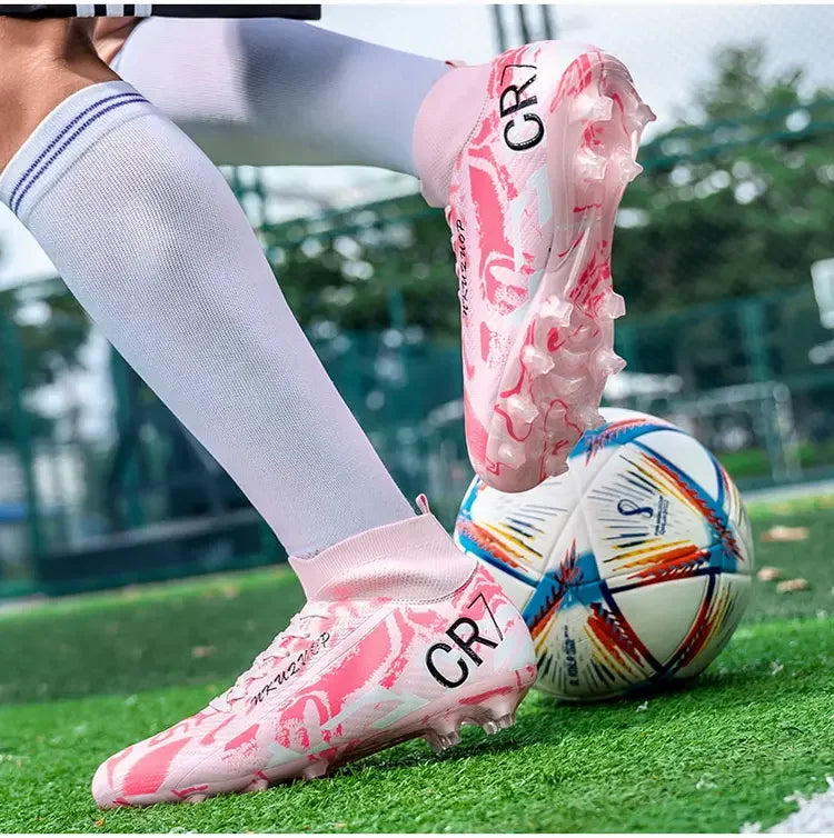 Unisex Teen Low Top Football Shoes Lightweight Elastic Sole Anti Slip Short Spikes Lawn Field Match Training Sneakers