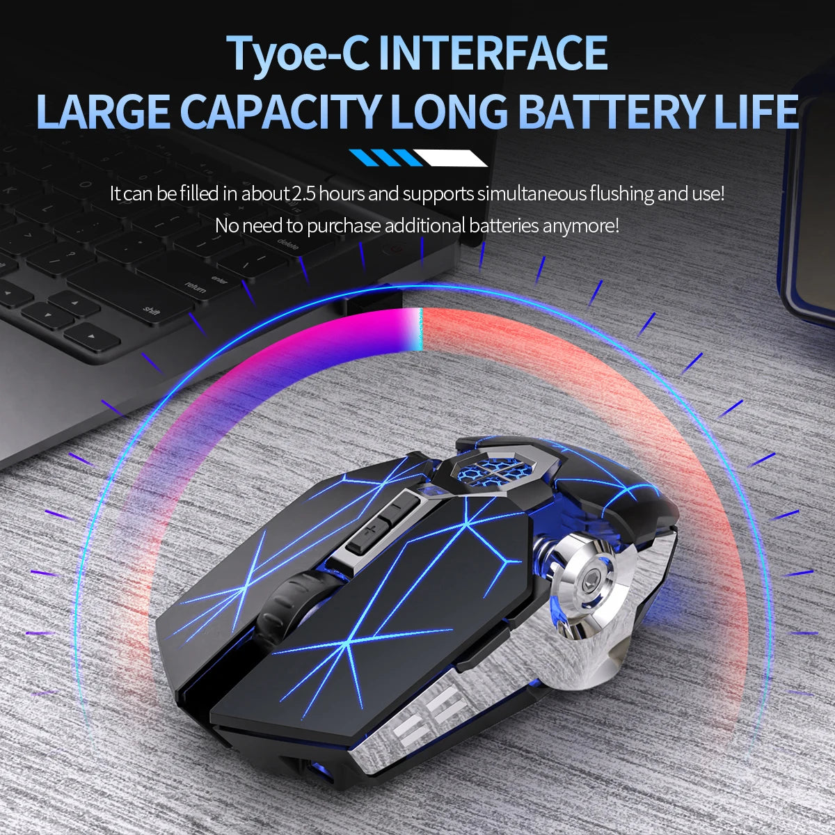 Rechargeable 2.4G Wireless Mouse 1600 DPI Silent Optical Mouse for Laptop, PC, MacBook, USB Wireless Computer Mouse with 6 Buttons