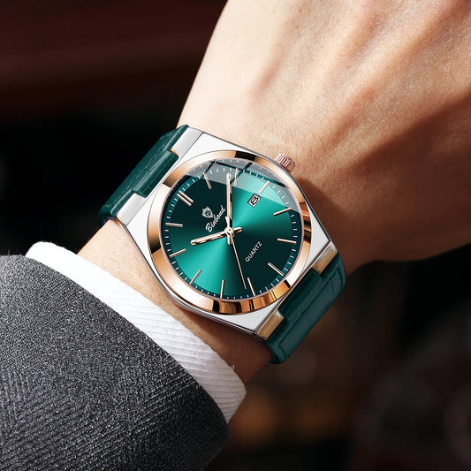 Montre-bracelet à quartz de luxe BINBOND pour homme – Étanche, lumineuse, avec date automatique – Style professionnel, sportif, tendance et décontracté – Bracelet en cuir