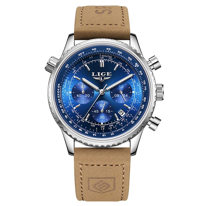 Ceas de lux pentru bărbați LIGE – Cronograf cu dată, din oțel inoxidabil, rezistent la apă, luminescent, stil sportiv și militar, ceas cu cuarț pentru bărbați