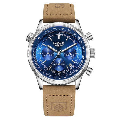 Ceas de lux pentru bărbați LIGE – Cronograf cu dată, din oțel inoxidabil, rezistent la apă, luminescent, stil sportiv și militar, ceas cu cuarț pentru bărbați