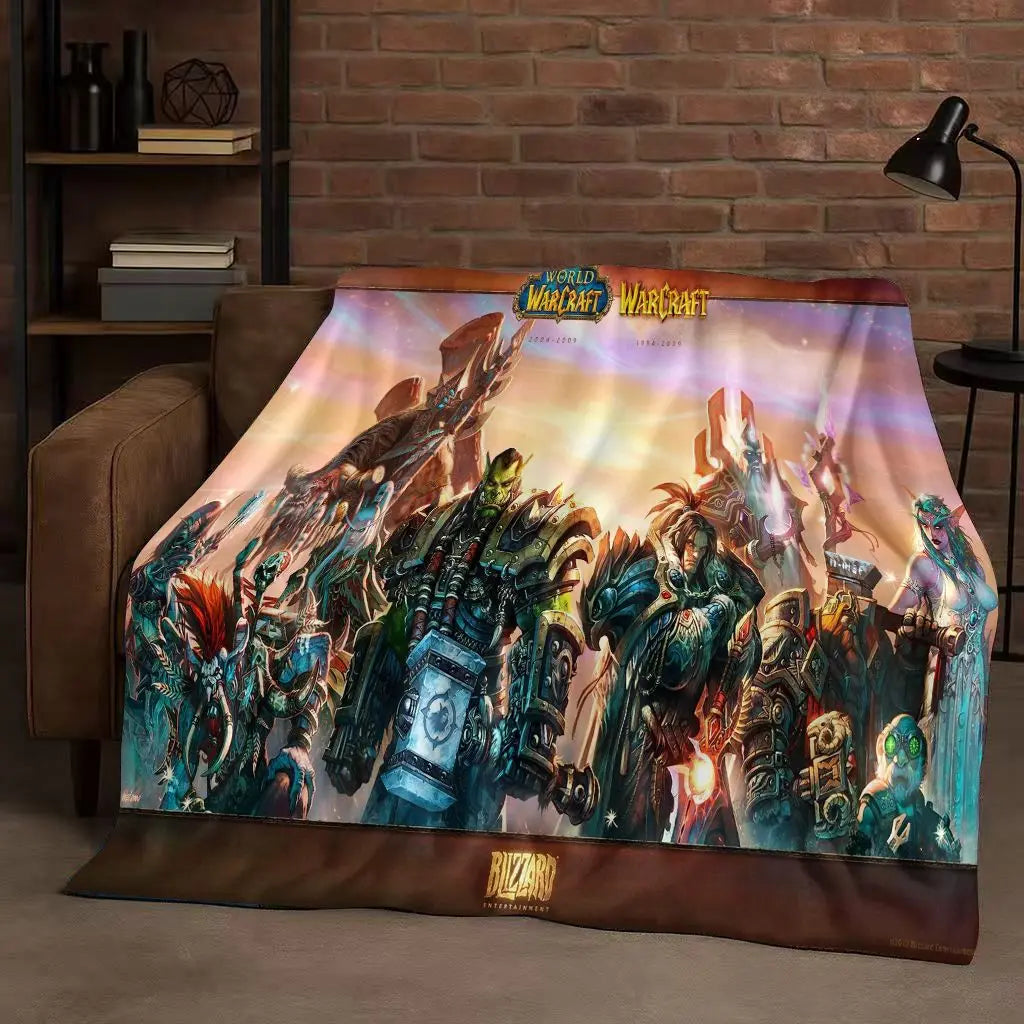 3D WOW World of Warcraft žaidimo „Demon Hunter Arthas“ animacinio stiliaus flanelinis pledas, itin minkštas pliušinis užklotas namams, miegamajam, lovai ir sofai