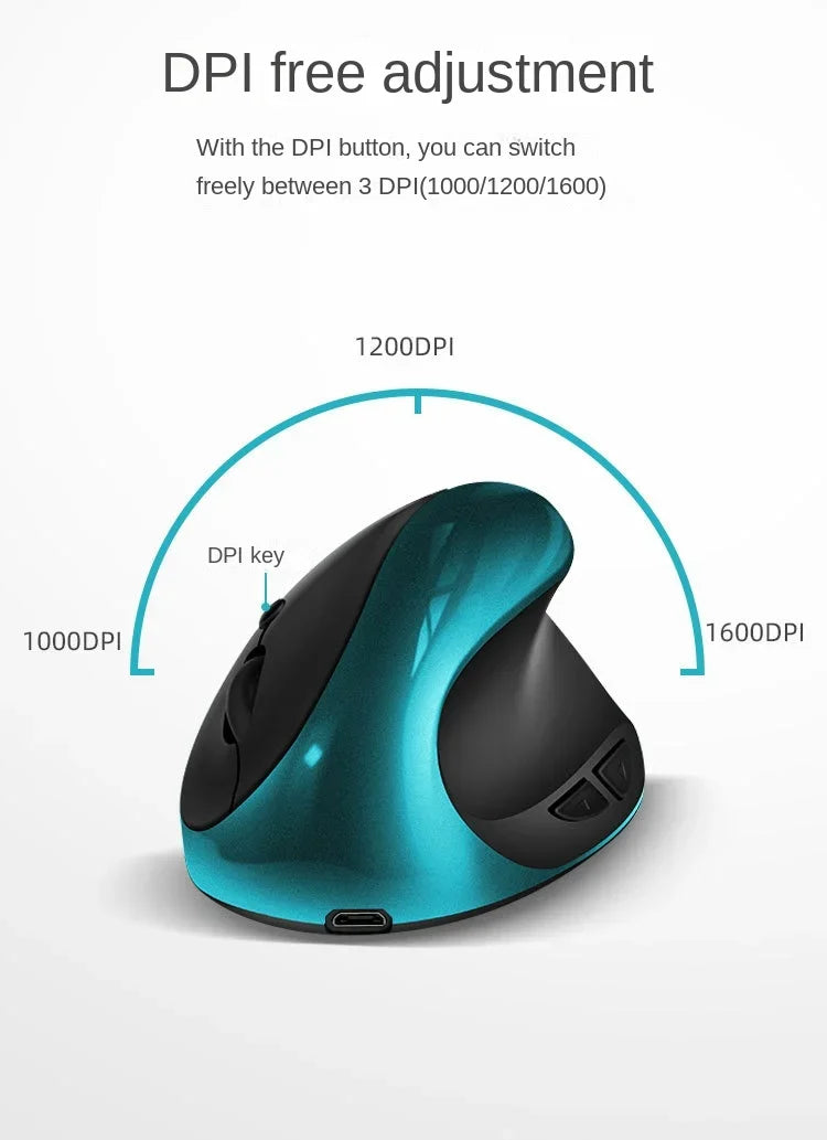 BTS-908 Najbolje prodajana polnilna navpična ergonomska brezžična miška z 2.4G USB sprejemnikom, nastavljivo ločljivostjo 1600 DPI in 6 gumbi