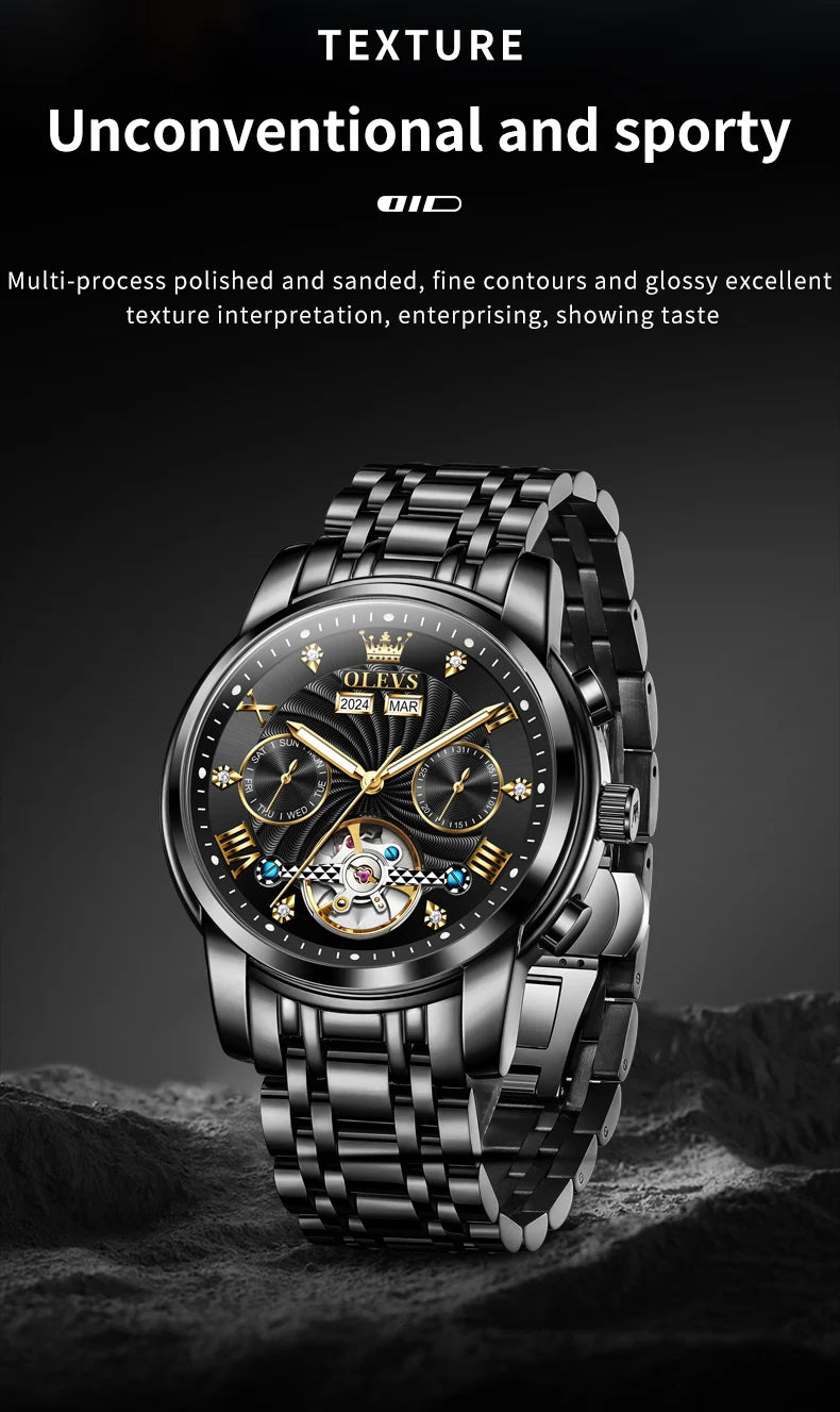OLEVS 7088 Men Watch Luxury Brand Waterproof Skeleton Automatic Watch HD Fashion Business Men Mechanical Watch Reloj Hombre
