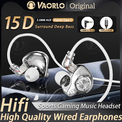 Original 15D Super Bass In-Ear Headphone With Mic 3.5mm AUX/Type-C Digital Chip Headset For iPhone 17 Huawei Xiaomi Android
