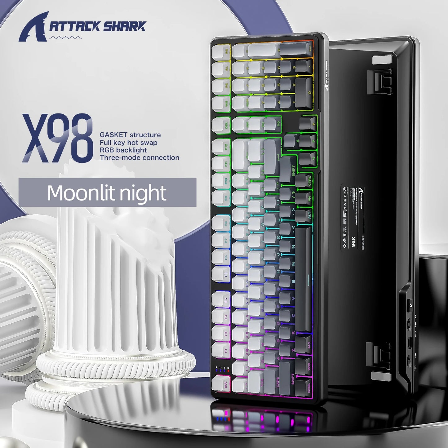 X98 Attack Shark Gaming Keyboard Wireless with Numeric Keypad, 102 Keys Hot-Swap RGB PBT Keycaps, 4000mAh Battery, Support PC/Laptop