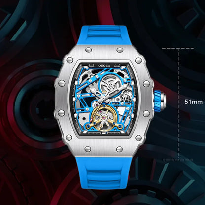 ONOLA Tonneau Automatic Movement Mechanical Watches for Men New Tourbillon Waterproof Silicone Strap Mens Watch Reloj Hombre