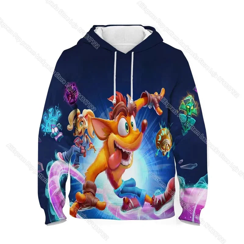 Dětské mikiny s kapucí Crash Bandicoot On the Run – jarní kolekce pro chlapce a dívky, mikiny s motivy z kreslených seriálů a anime, dětské svršky, kabáty a pulovry pro batolata