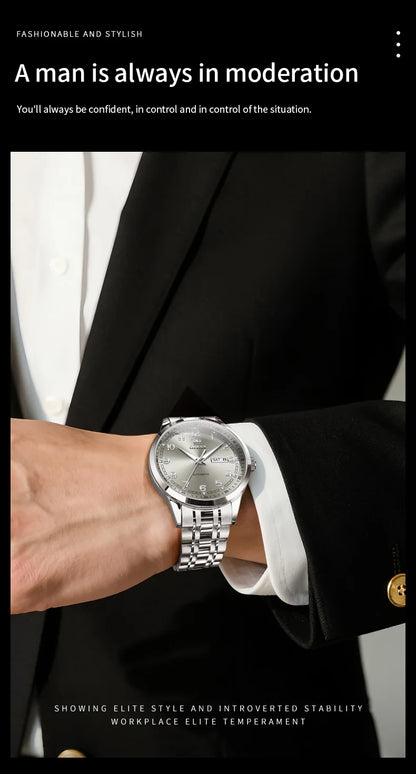 OLEVS Original Men's Fully Automatic Mechanical Watch Stainless Steel Calendar Week Men's Luminous Waterproof Business Watch