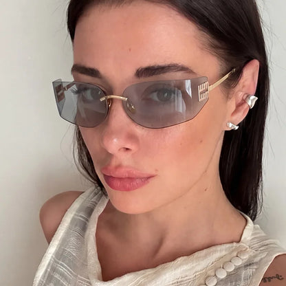Light Luxury Frameless Curved Metal Sunglasses Personalized Y2k Fashion Women's Sunglasses Outdoor Leisure Vacation Sunglasses