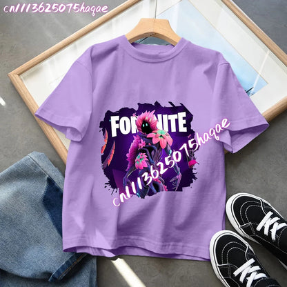 Fortnites Children T-Shirts Anime Printed Figures Tops Cartoon Fortress Night Summer Clothes Girls Short Sleeves Pullover Tees