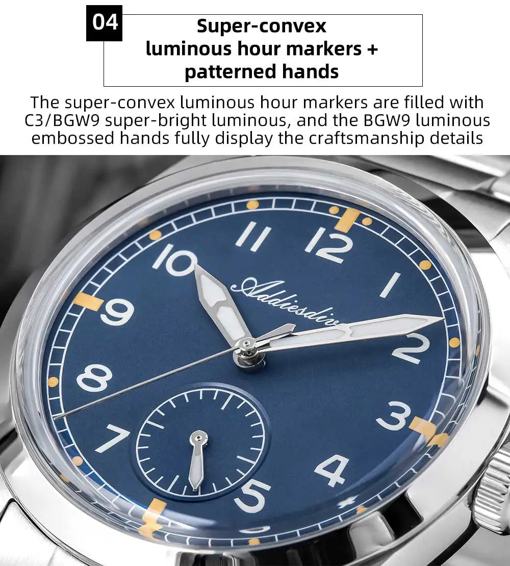 Relógio de quartzo ADDIESDIVE 36mm para homem VH60, luminoso BGW9, vidro em cúpula tipo bolha, resistente à água 10Bar, em aço inoxidável