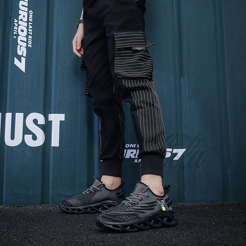 YRZL løbesko til mænd, sorte joggingsko, casual sneakers til udendørs brug, åndbart mesh, let stødabsorbering, sorte tennissko til kvinder