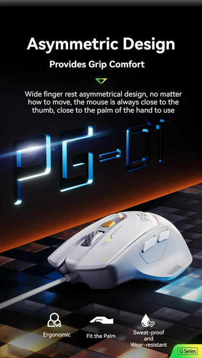 Ratón gaming con cable Inphic Pg1, iluminación RGB, programación de macros, 12800DPI, 6 botones, ratón para ordenador, tasa de sondeo de 1000hz