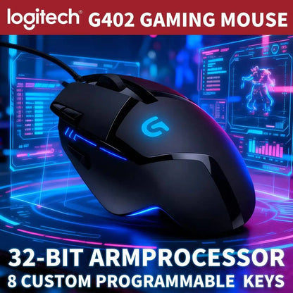 Logitech G402 kabelgebundene Gaming-Maus, 32-Bit-ARM-Prozessor, 8 Tasten, 500 IPS, rutschfest, für ganztägige Gaming- und Arbeitssessions