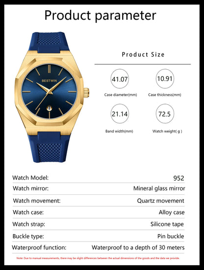 Luxury Quartz Wristwatch Silicone Strap reloj hombre Sport Watch for Man Fashion Date Original Waterproof Clock