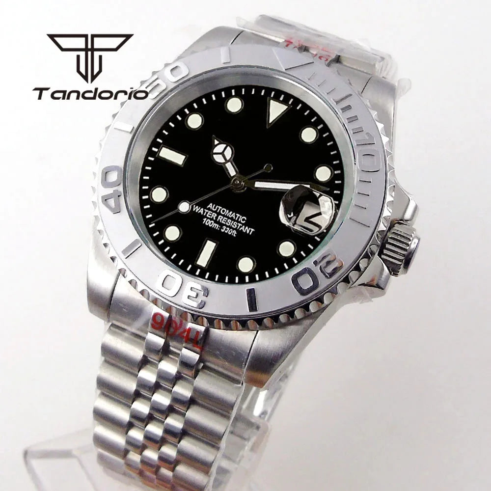 Tandorio 40mm Men's Automatic Watch Date Mechanical Miyota8215/PT5000 Movt Sapphire Business Waterproof Wristwatch Screw Crown