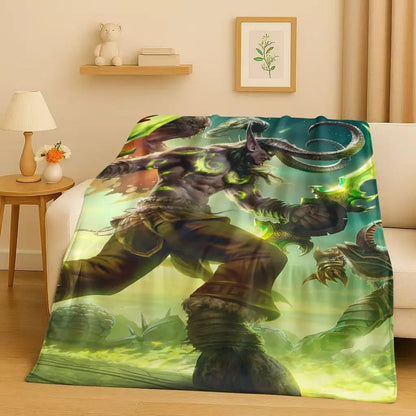 3D WOW World of Warcraft žaidimo „Demon Hunter Arthas“ animacinio stiliaus flanelinis pledas, itin minkštas pliušinis užklotas namams, miegamajam, lovai ir sofai