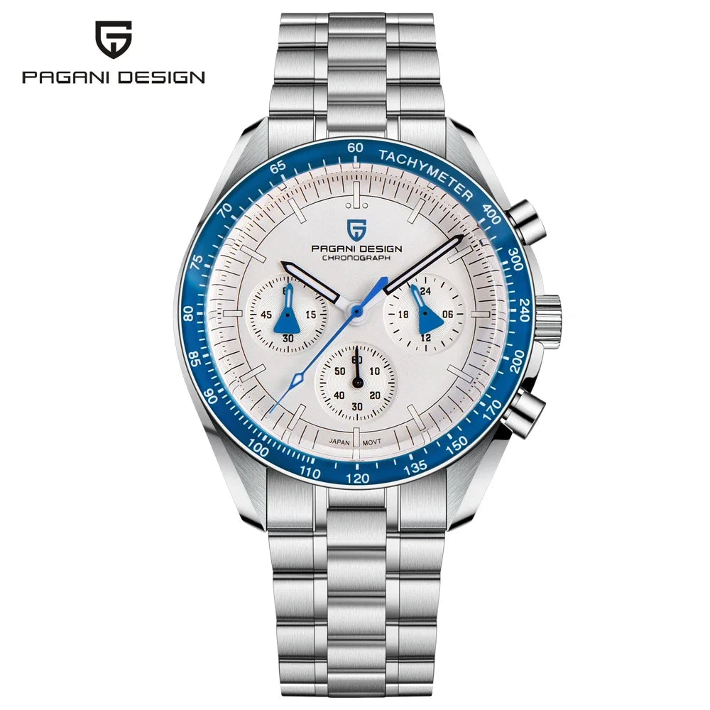 Pánske hodinky PAGANI DESIGN „New Moon“ – luxusné quartzové hodinky, chronograf, zafírové sklo s antireflexnou úpravou, keramický rámček, luminiscenčné ručičky