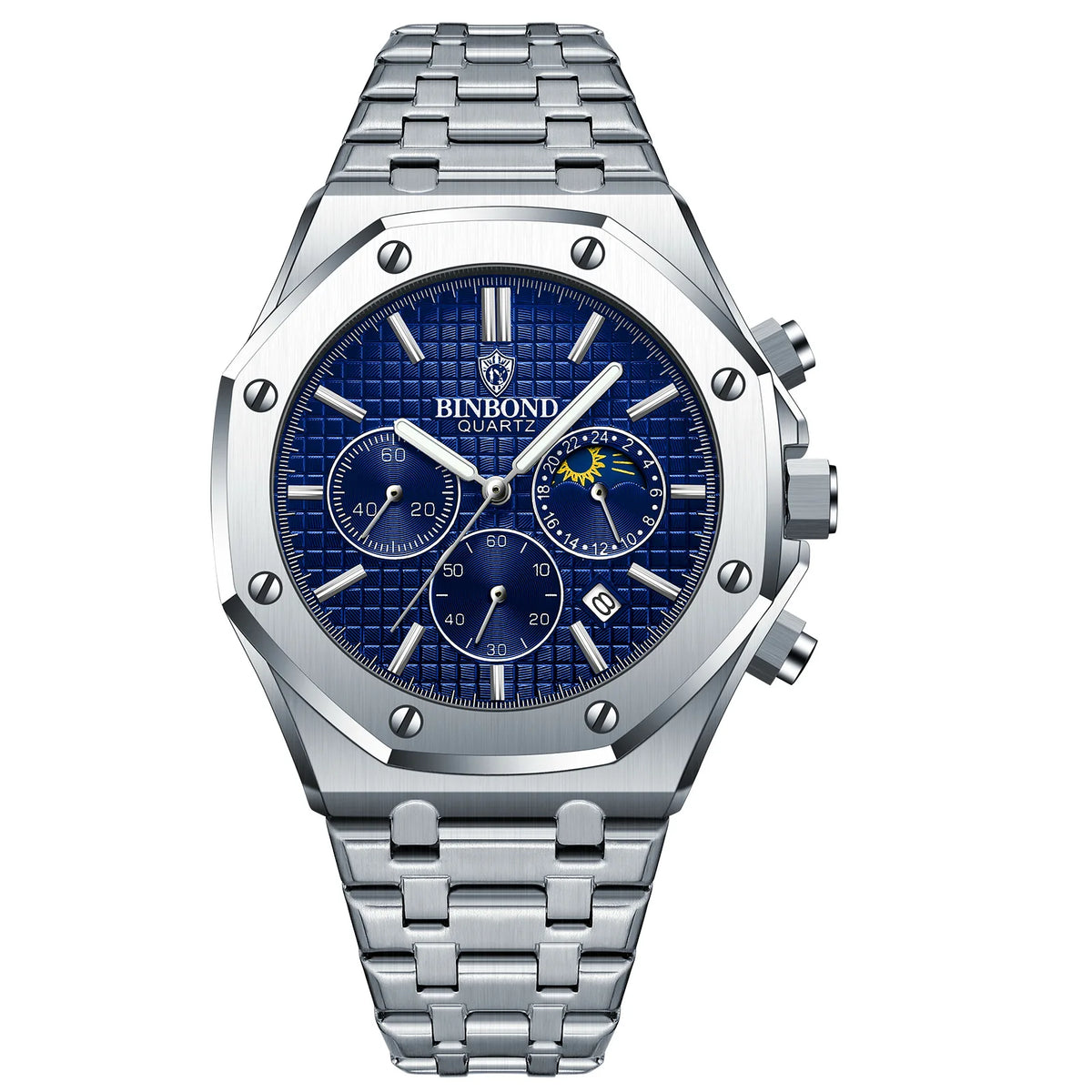 BINBONG B0161 Top Brand Man Business Quartz Watch Chronograph Wristwatch Stainless Steel Strap 30M Waterproof Luxury Men Watch