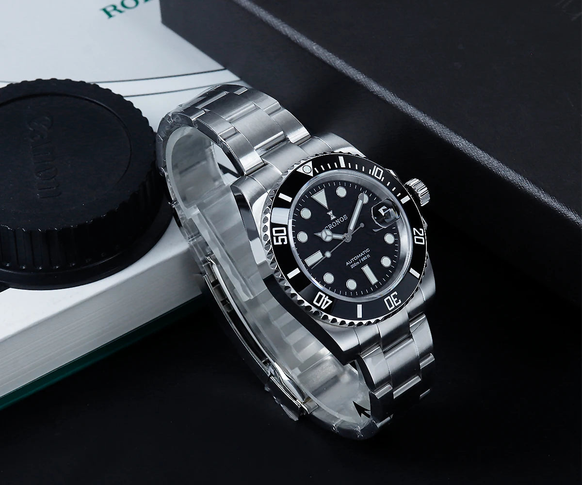 Cronos New 40mm Diver Men's Watches Luxury Miyota9015 Automatic Mechanical Watch Sapphire Crystal Waterproof 200m Adjustable Clasp L6045