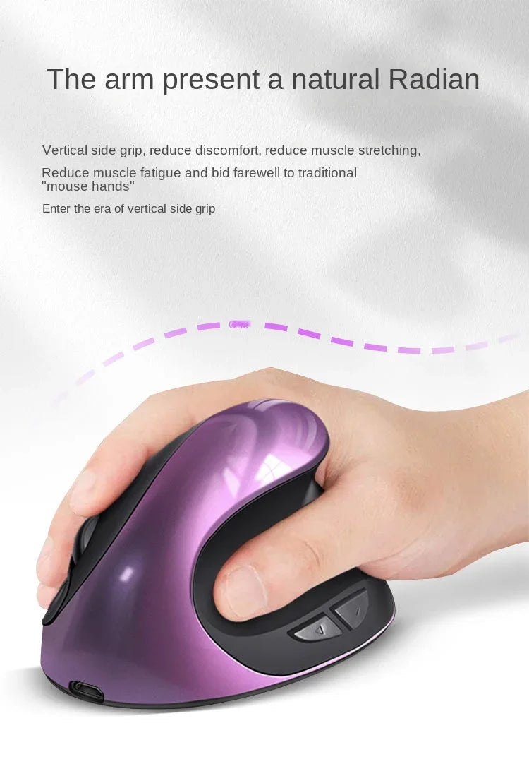 BTS-908 Najbolje prodajana polnilna navpična ergonomska brezžična miška z 2.4G USB sprejemnikom, nastavljivo ločljivostjo 1600 DPI in 6 gumbi