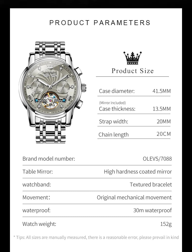 OLEVS 7088 Men Watch Luxury Brand Waterproof Skeleton Automatic Watch HD Fashion Business Men Mechanical Watch Reloj Hombre
