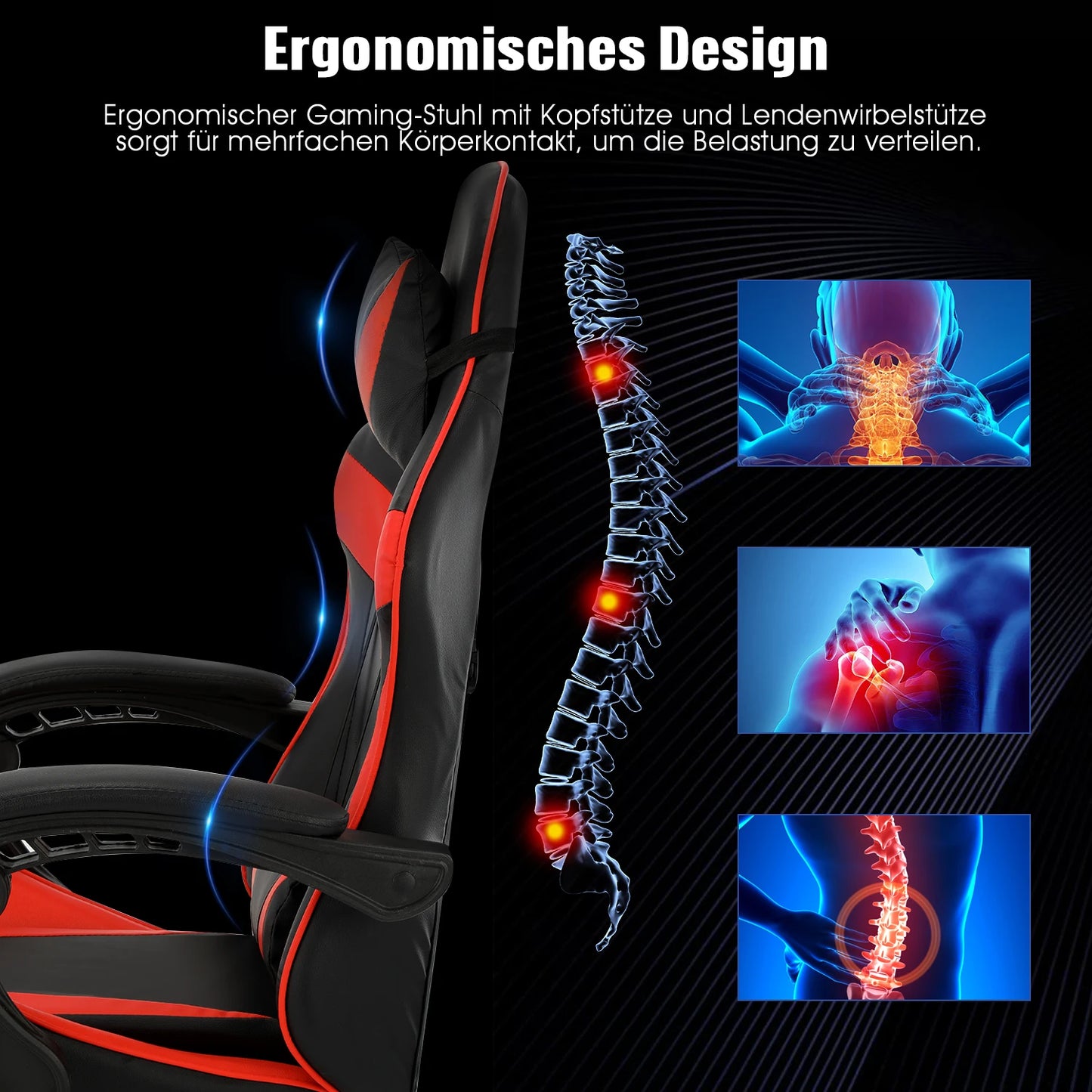 Ergonomic Gaming chair with massage function, height adjustable office chair computer chair with armrests headrests, up to 150KG