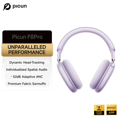 Cuffie wireless Picun F8 Pro ANC con head tracking, audio spaziale 3D, ANC -52dB, headset Bluetooth Hi-Fi, microfono HD ENC, app a bassa latenza