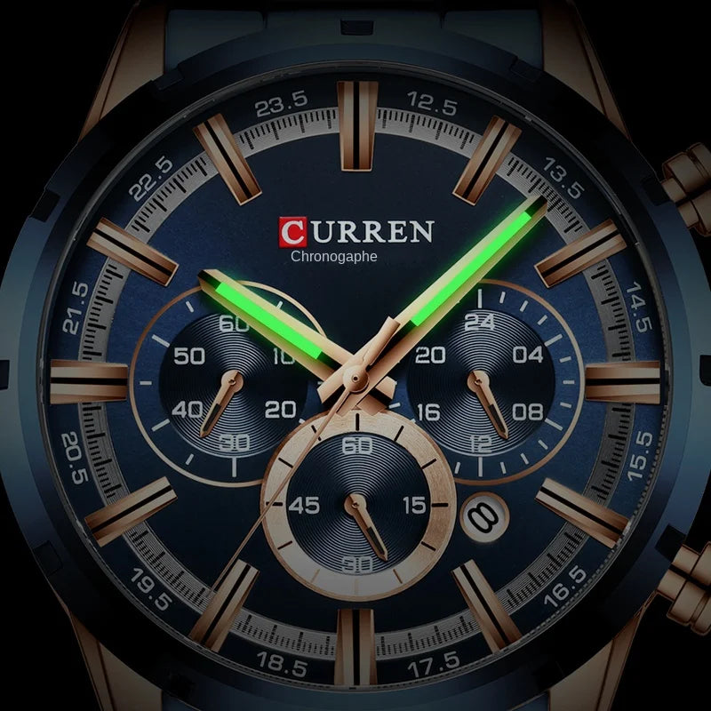 Herrenuhr CURREN – Sportlicher Luxus-Chronograph, Quarzwerk, komplett aus Edelstahl, wasserdicht