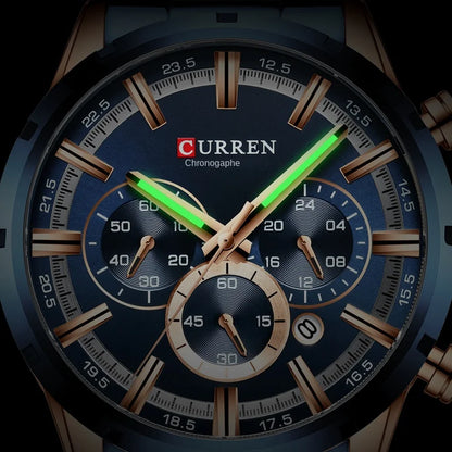 Herrenuhr CURREN – Sportlicher Luxus-Chronograph, Quarzwerk, komplett aus Edelstahl, wasserdicht