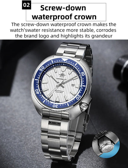 ADDIESDIVE Men's Diving Watch 200 Waterproof Sapphire Glass Quartz Watch BGW9 Luminous Stainless Steel Business Fashion Watch