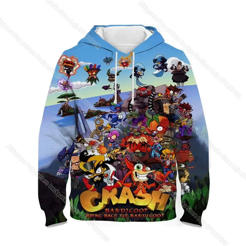 Dětské mikiny s kapucí Crash Bandicoot On the Run – jarní kolekce pro chlapce a dívky, mikiny s motivy z kreslených seriálů a anime, dětské svršky, kabáty a pulovry pro batolata