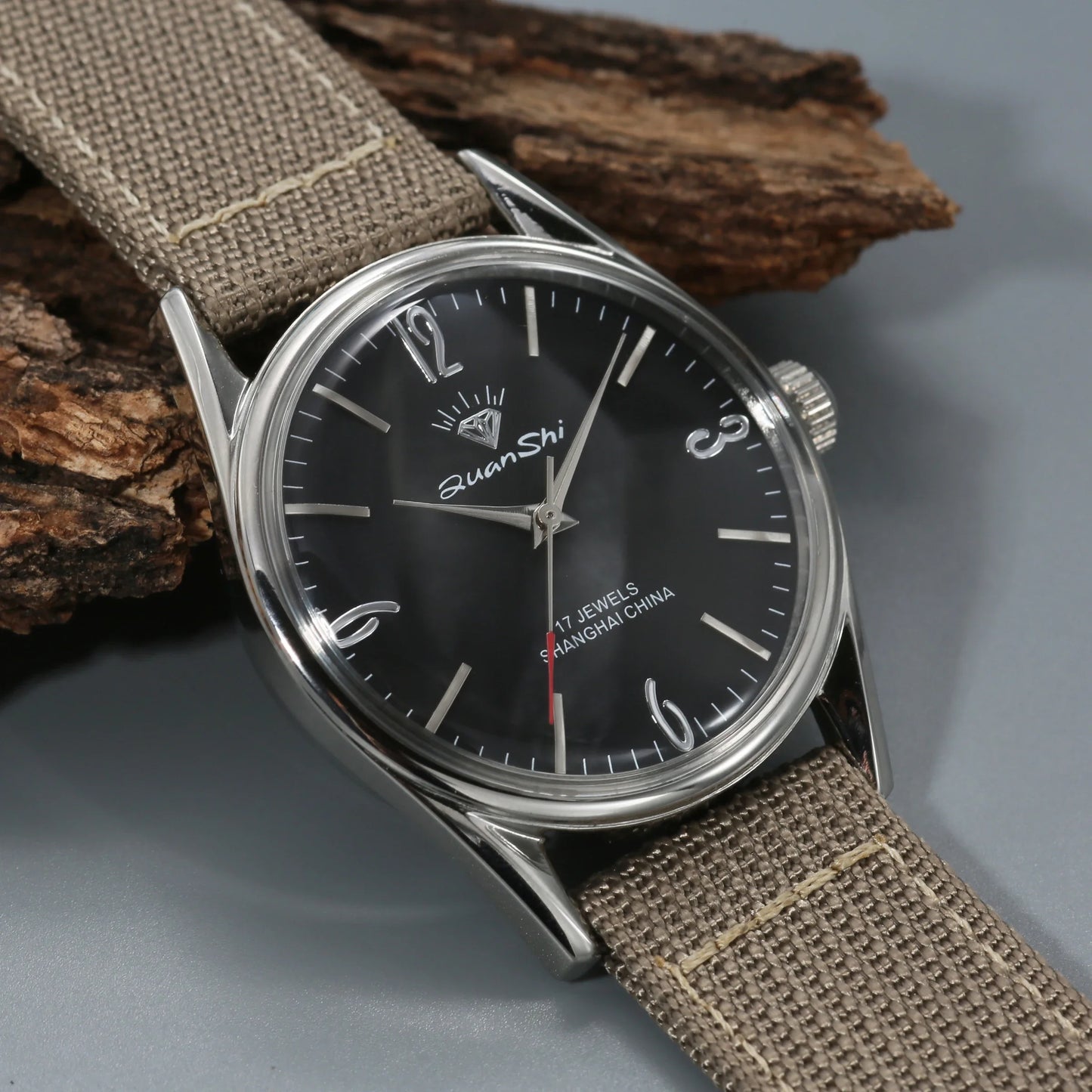 Shanghai Diamond Mechanical Watch Men's Manual Winding Watch 7120 Movement 38MM Stainless Steel Waterproof Men's Gift