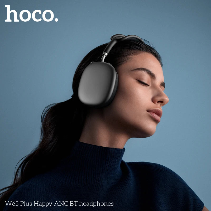 Casque Bluetooth HOCO W65 Plus ANC à réduction de bruit, circum-auriculaire, sans fil, grand écouteur, son Hi-Fi, casque sport avec bouton