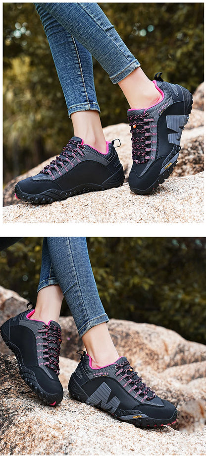 Sapatos de montanhismo para homem em couro genuíno, calçado desportivo outdoor antiderrapante, sapatos de montanhismo e caminhada respiráveis para turismo