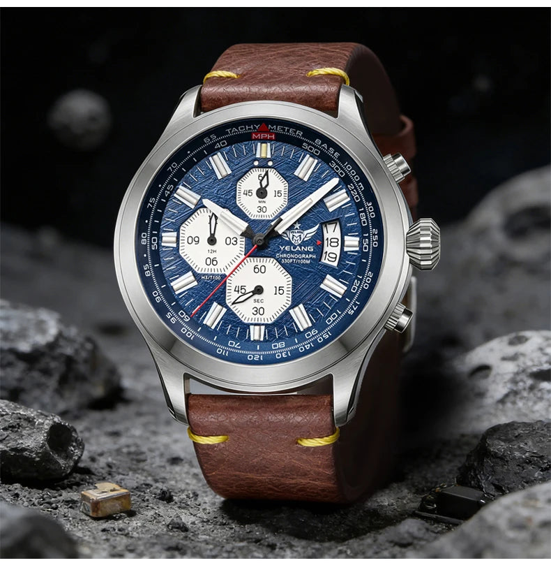 Zegarek kwarcowy męski YELANG V1029S 42mm, mechanizm Japan OS10, luminescencja T100, wodoodporność 100M, sportowy styl militarny, szafir