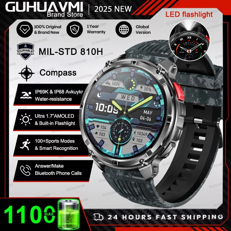 2026 T-Rex 3 Style Smartwatch for Men  1100mAh Battery, GPS, 10ATM Waterproof, Bluetooth Calling & Sports Tracker