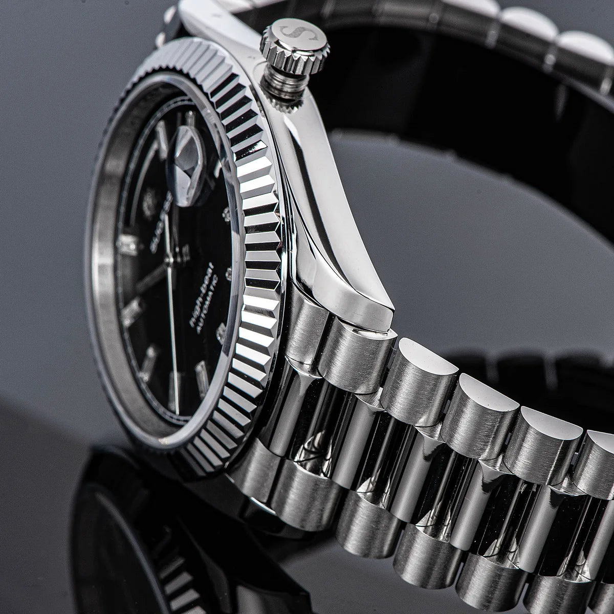 Sugess Watch Mens 40mm Date Day Automatic Dandong Peacock SL3034 Movement Retro Mechanical Wristwatch Sapphire Glass Golden New