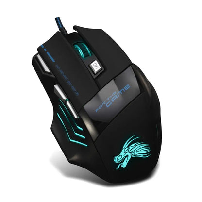 Kabelgebundene Gaming-Maus mit 7-Farben-Hintergrundbeleuchtung, 5500 DPI einstellbar, schwarz, optische kabelgebundene Computer-Gaming-Maus für PC-Gamer und Desktop-Computer