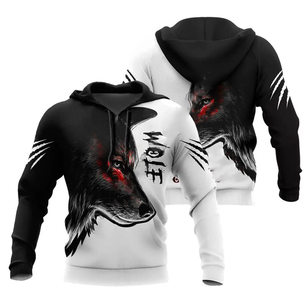 Sweatshirt com Capuz Unissexo de Outono com Estampado 3D Integral de Leão, Lobo e Pele de Tigre Branco para Homem, Pullover Casual Estilo Casaco