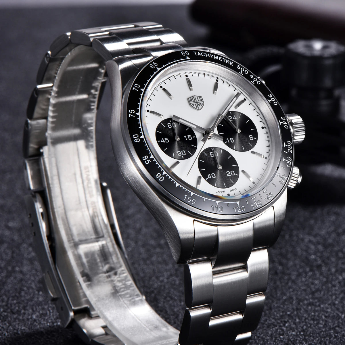 Pánské hodinky Rolls Timi Panda – křemenný chronograf, luxusní model, safírové sklo s antireflexní úpravou, vodotěsné, sportovní styl